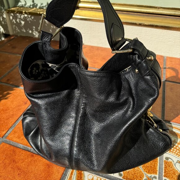 Auth Rebecca Minkoff "Old School" Black Leather Nikki Hobo w/ Blue Zipper - Picture 3 of 10